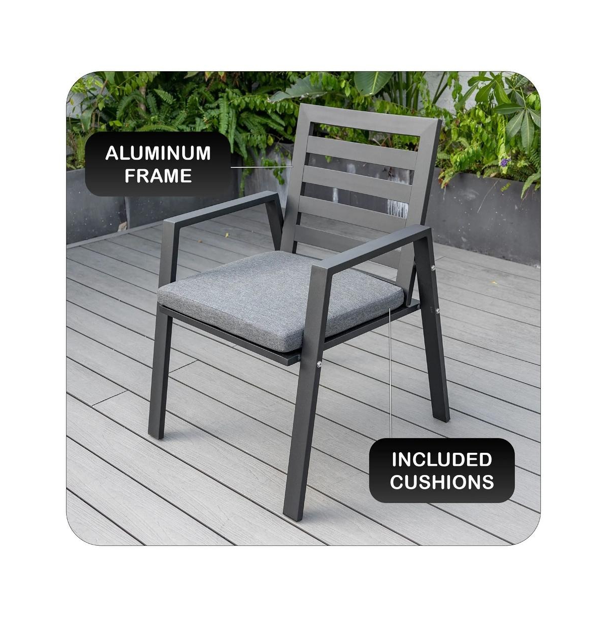 LeisureMod Chelsea Outdoor Dining Armchair Set of 2, Modern Patio Chair with Aluminum Frame, Weather Resistant Uv-Protected Cushions Olefin Fabric