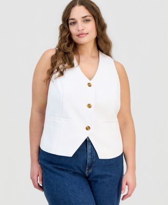 Plus Size V-Neck Button-Front Vest Jacket