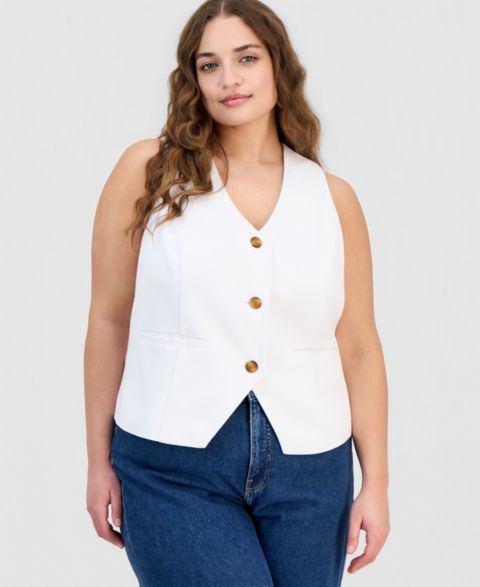 Женские куртки On 34th Plus Size V-Neck Button-Front Vest Jacket