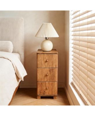 Solid Wood Nightstand with 3 Drawers, Narrow Farmhouse Bedside Table