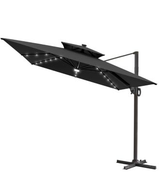 Outdoor Patio  Aluminum Double Canopy LED Solar Lights Cantilever Umbrella