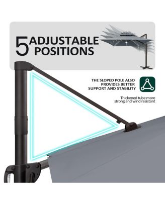 Outdoor Patio 10X13FT Aluminum Double Canopy Led Solar Lights Cantilever Umbrella