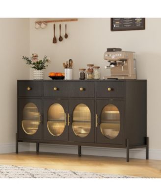 62" Modern Sideboard Buffet Cabinet - Large Storage Console Table with Adjustable Shelves and 3 Drawers and 3 Glass Doors for Dining Room