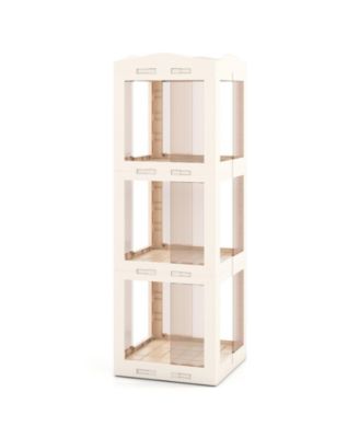 3-Tier Foldable Rotating Bookshelf with Swivel Base and Translucent Panels