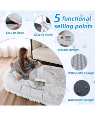 Zeus and Ruta Orthopedic Cat Bed with Washable Faux Fur for People and Pets