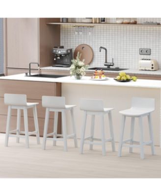 Wood Bar Stools Set of Two with Solid Back and Seat