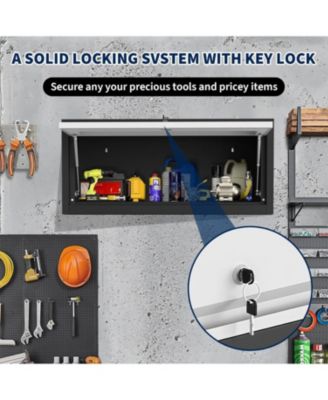 Wall Mounted Storage Cabinet with Doors, Floating Cabinet for Tools, Garage, Basement, Kitchen, Warehouse