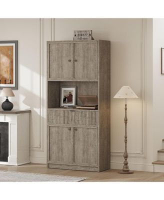 70" Tall Kitchen Pantry Cabinet with Doors, Fluted Drawer and Adjustable Shelves