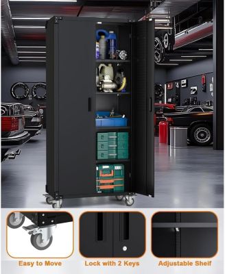 72"H Garage Storage Cabinet - 600 Lbs Weight Capacity Metal Storage Cabinet with 1.58" Reinforced Steel Frame,Magnetic Automatic Door Lock & 4