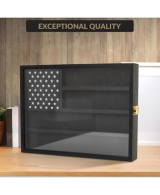 Challenge Coin Display Case,4-Row Wooden Challenge Coin Holder Display with Double-Groove Shelves,Lock&Acrylic Door for Military Medals, Casino