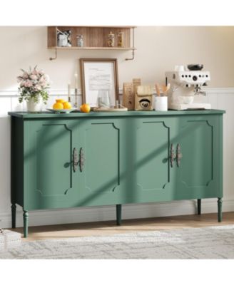 59” vintage sideboard buffet cabinet with 4 doors and adjustable shelves—stylish coffee bar storage for living room, kitchen, or hallway.