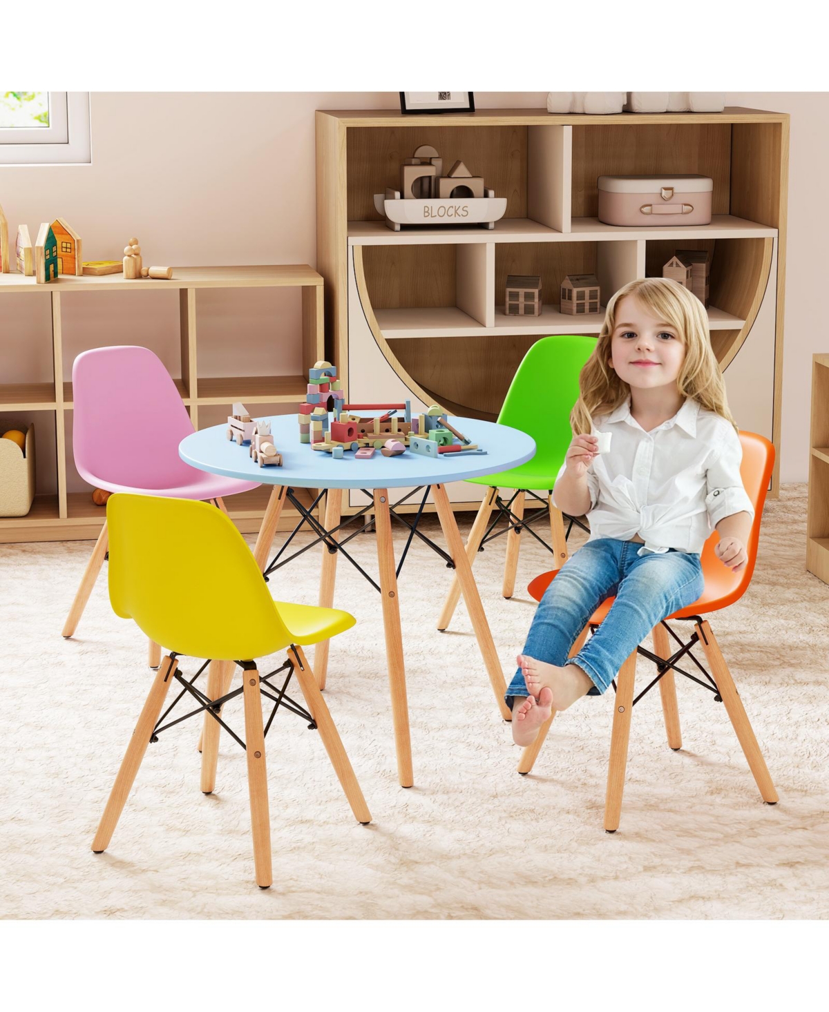 Sugift Five Piece Kids Colorful Table Set with Four Chairs