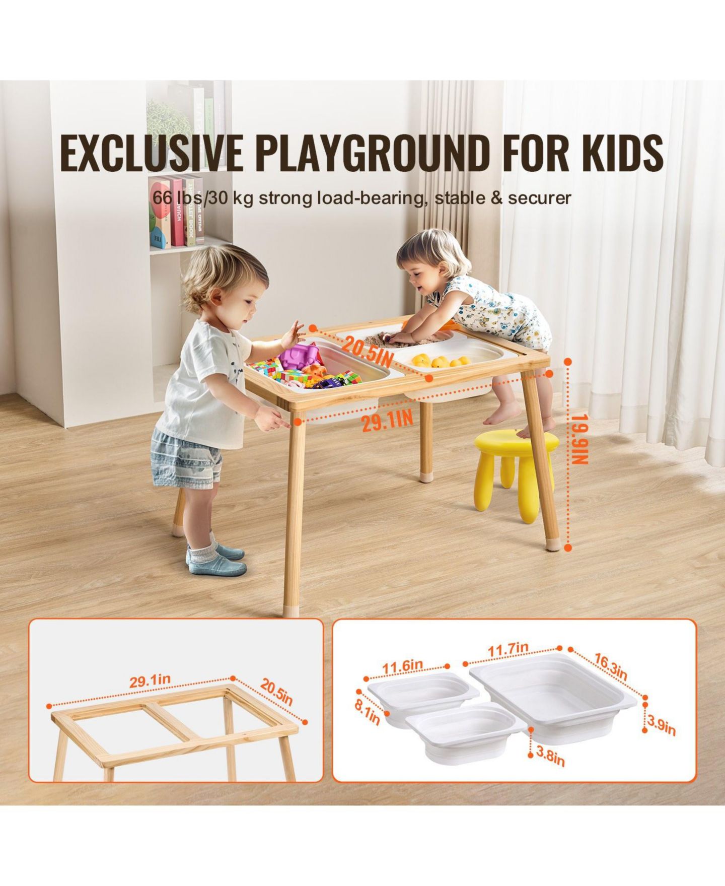 Детская игрушка Mecale Kids Sensory Table, 3 Foldable Storage Bins, Double-Sided Board, Indoor/Outdoor Sand and Water Play, Wooden — фото 6