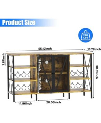 Farmhouse Wine Bar Cabinet with Wine Rack and Glass Holder, Industry Coffee Bar with Led Light, Metal Sideboard and Liquor Table Cabinet,Mesh