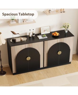 65" Buffet Sideboard Cabinet with Fluted Design And Arched Doors, Wood Console Table Vintage Coffee Bar Cabinet with Storage