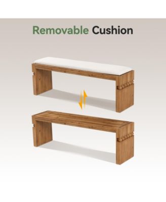 55.1" Wide Upholstered Bench, Solid Wood Bedroom Bench with Boucle Cushion, Modern Entryway Bench