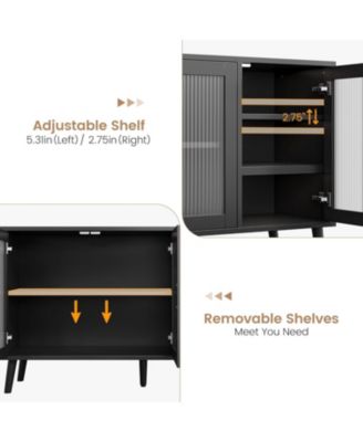Sideboard Buffet Cabinet Set of 2, 48"  Buffet Cabinetwith Ribbed Glass Doors, Modern  Dining Room Sideboard for Kitchen and Dining