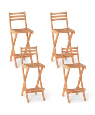 Outdoor Folding Bar Stools Set of 4 w/Backrest Footrest Wooden Barstools