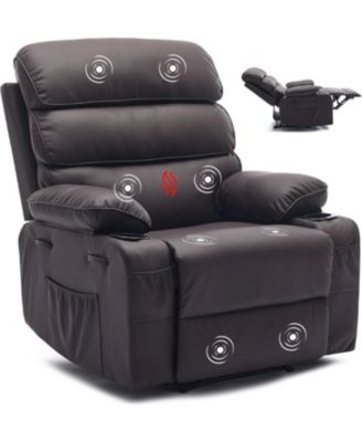 PU Leather Recliner: Extra-wide manual recliner with massage, heat, and 1.5× plush arm/back support for ultimate living-room comfort.