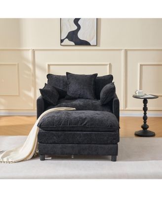 39.4 Inch Modern Accent Chair with Ottoman Chenille Upholstered Club Chair Living Room Reading Chair