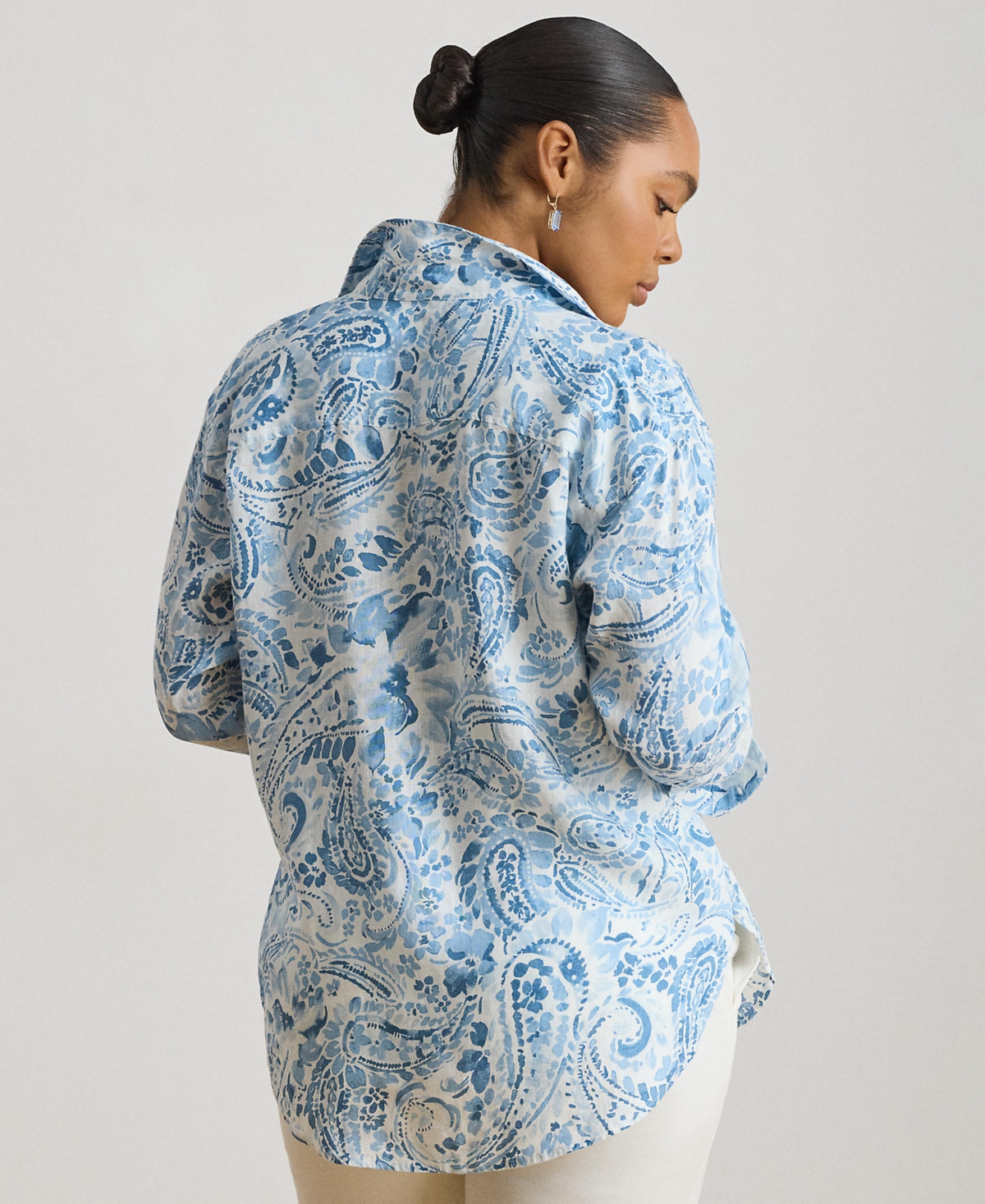 Lauren Ralph Plus Relaxed-Fit Paisley Linen Shirt