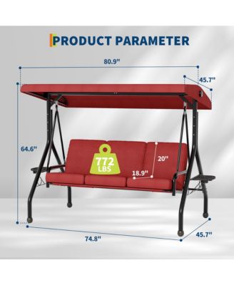 3-Seater Outdoor Swing with Adjustable Canopy, Thick Cushions, Cup Holders, Weather-Resistant Steel Frame, Patio Bench for Garden