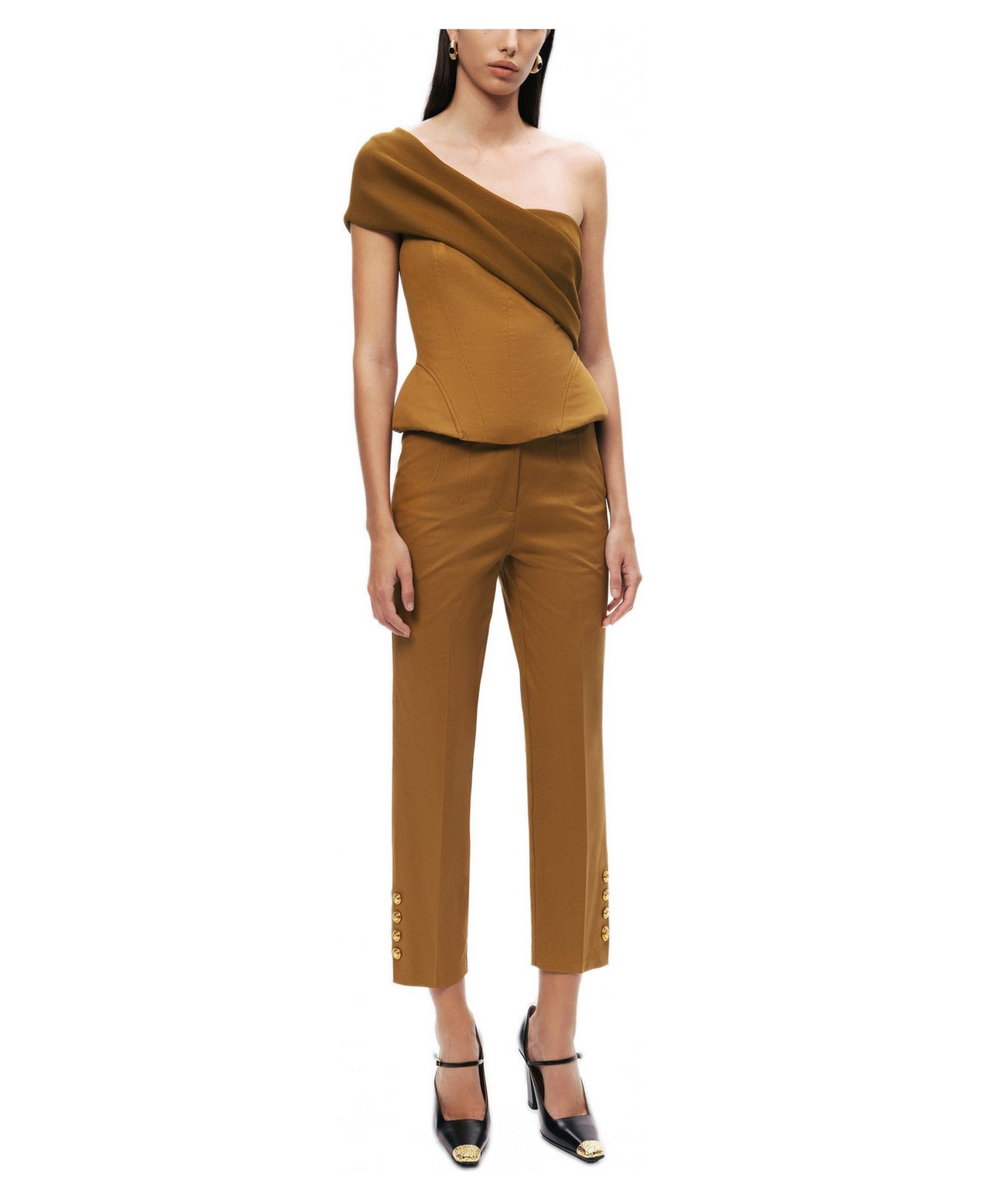 Women's One-Shoulder Draped Gabardine Bustier