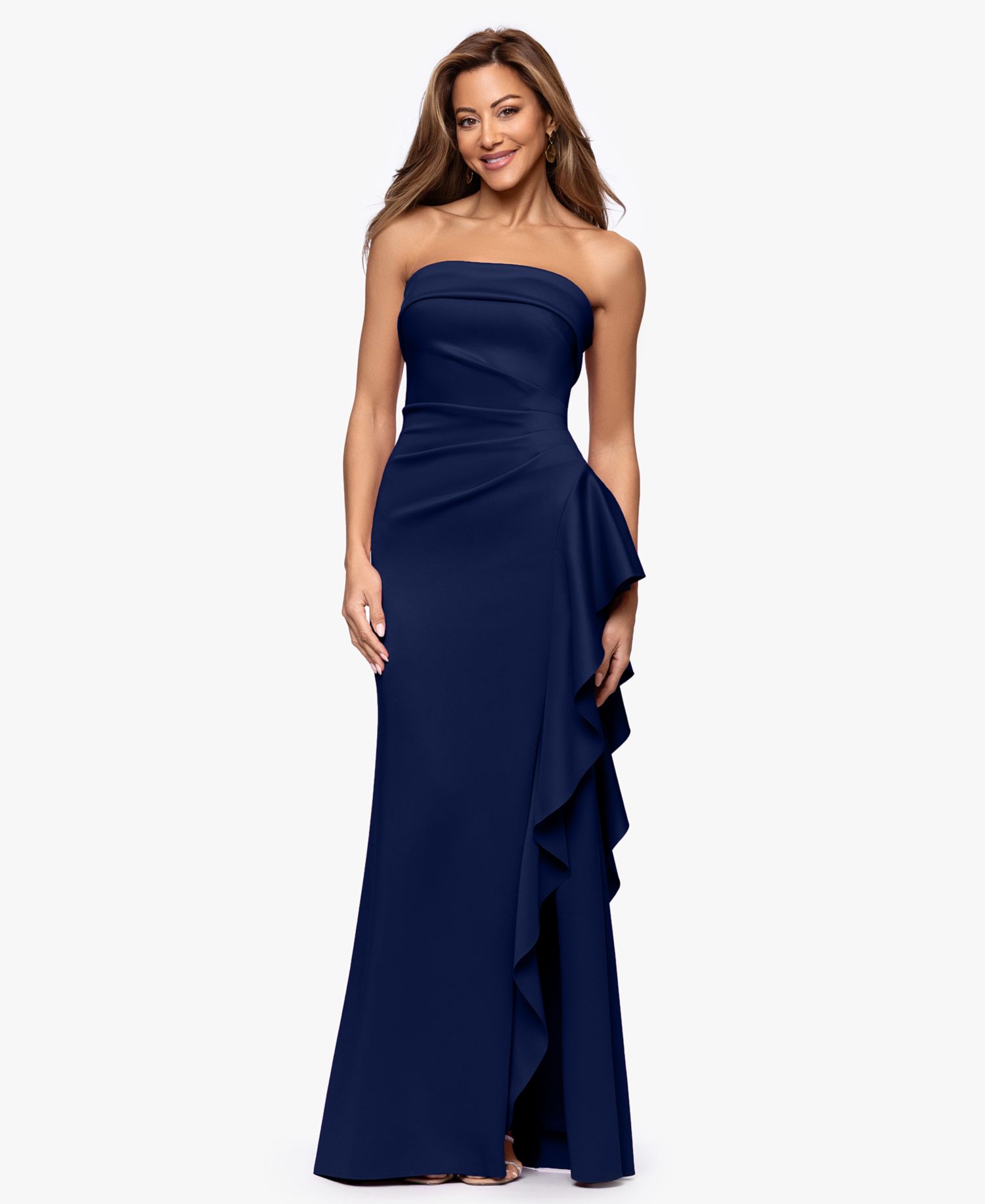 Petite Strapless Ruffle Sheath Gown