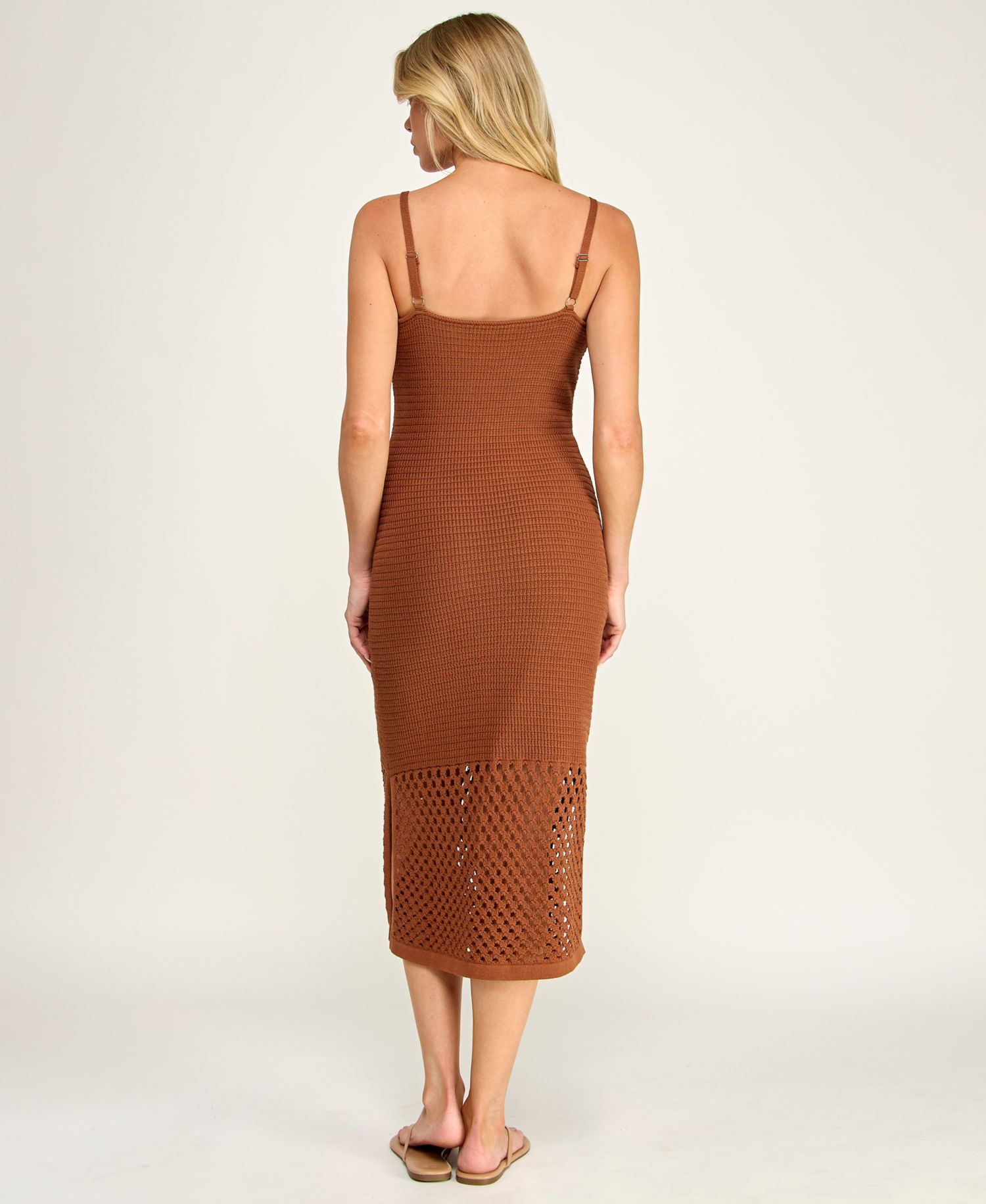 Juniors' V-Neck Sleeveless Bodycon Crochet Sweater Dress