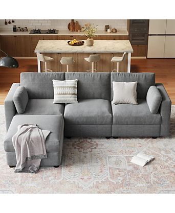 Modular Sectional Sofa- 4-Seater L-Shaped Couch with Movable Ottoman- Convertible Chenille Sofa