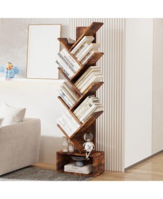 8-Tier Wooden Tree Bookshelf, Tall Freestanding Storage Organizer for Kids and Adults
