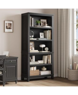 71" Tall 5-Tier Farmhouse Wooden Bookcase with Adjustable Shelves, 31.5" Wide
