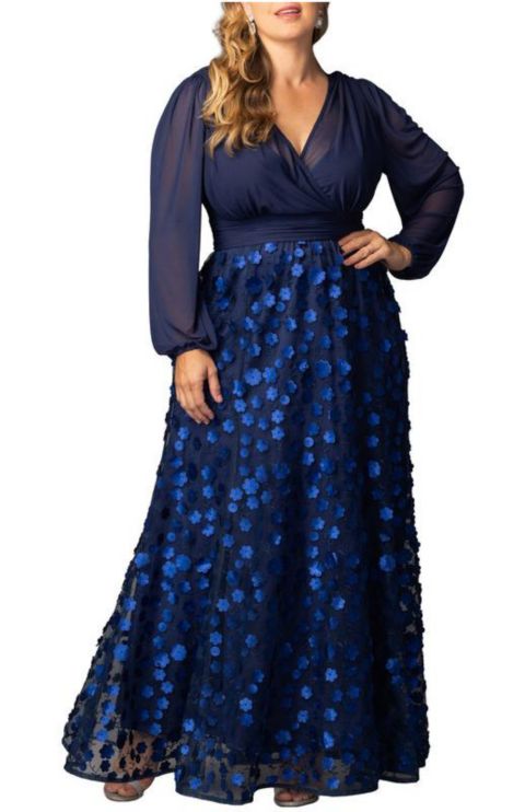 Женское платье Kiyonna Plus Size Blossoming Beauty Mesh Evening Gown, цвет: Тёмно-синий