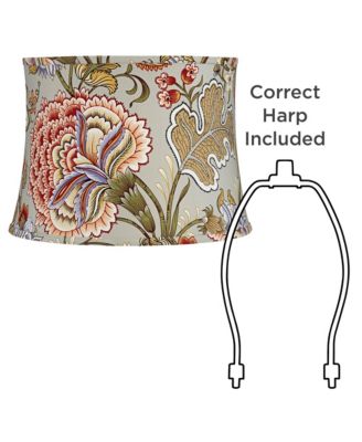 Set of 2 Drum Print Lamp Shades Sage Green Medium 14" Top x 16" Bottom x 11.5" High Spider Harp and Finial Fitting