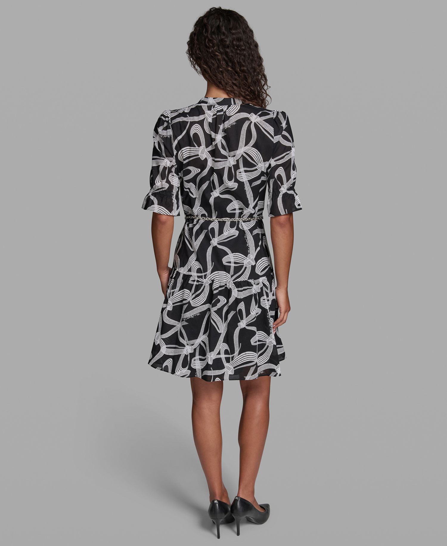 Women's Printed Belt Collared Dress