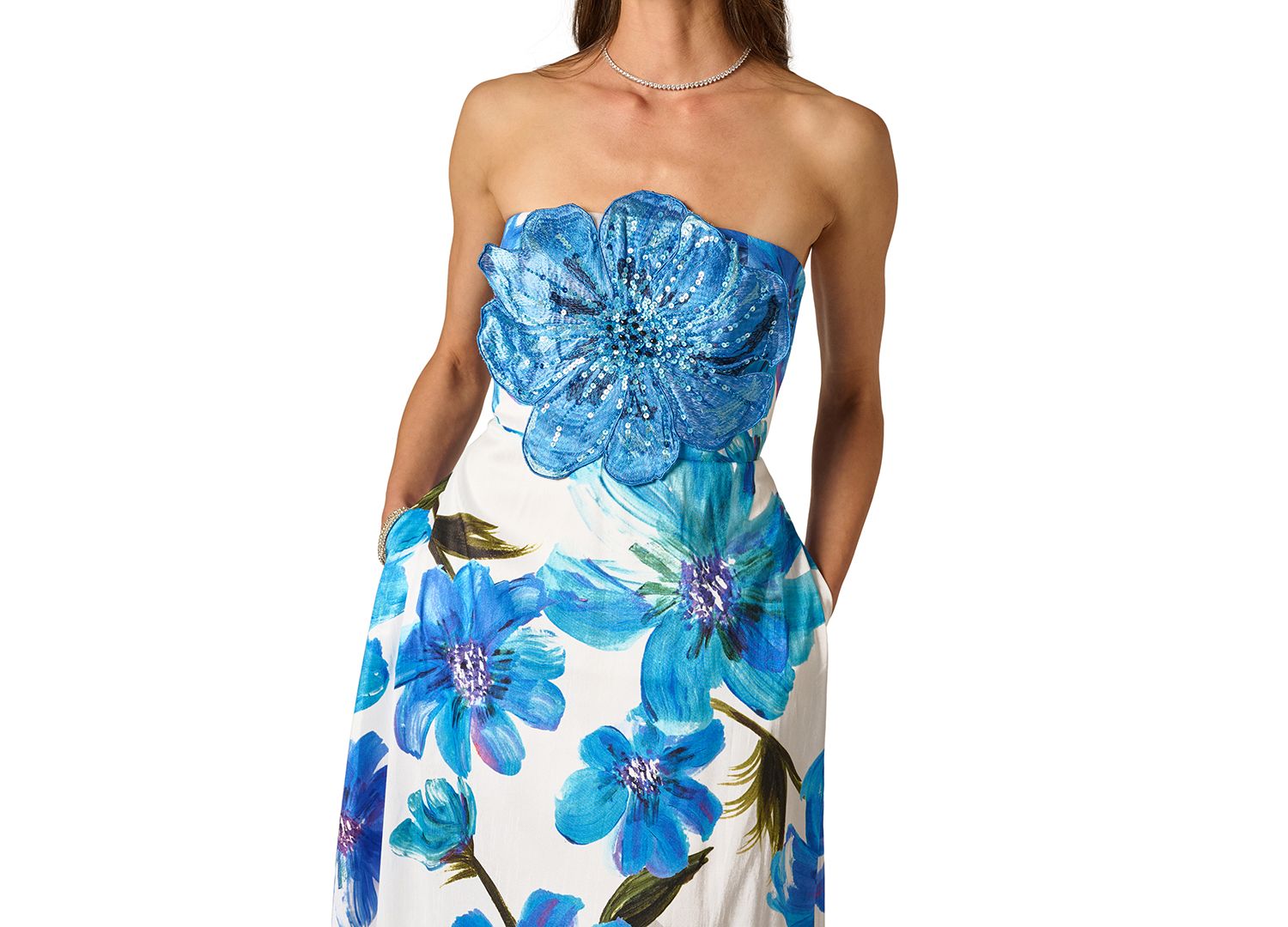 Women's Strapless 3D Floral Beaded Gown