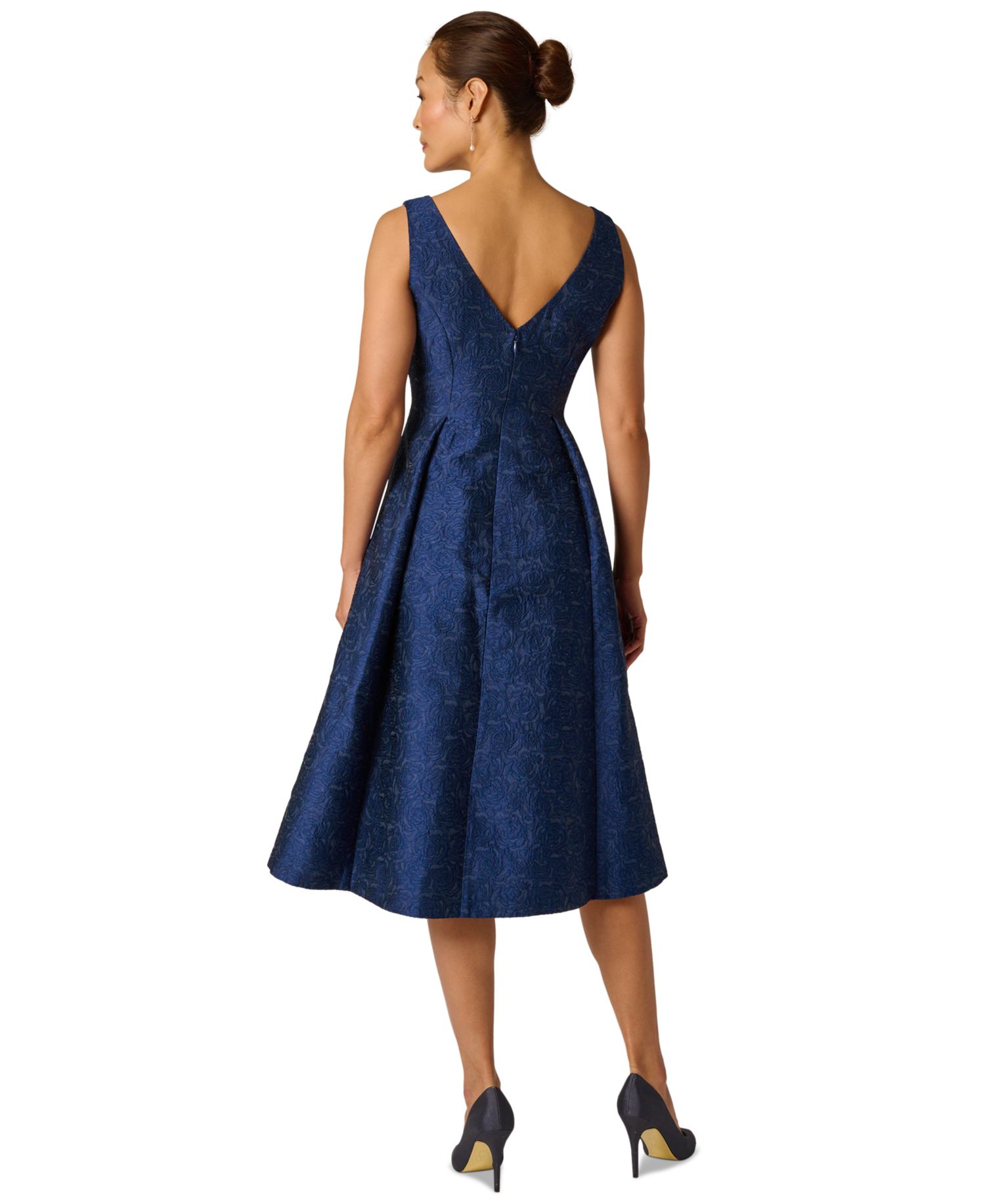 Embroidered Jacquard Floral Beaded Fit And Flare Dress