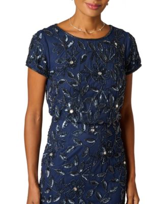 Women's Boat-Neck Blouson Beaded Gown