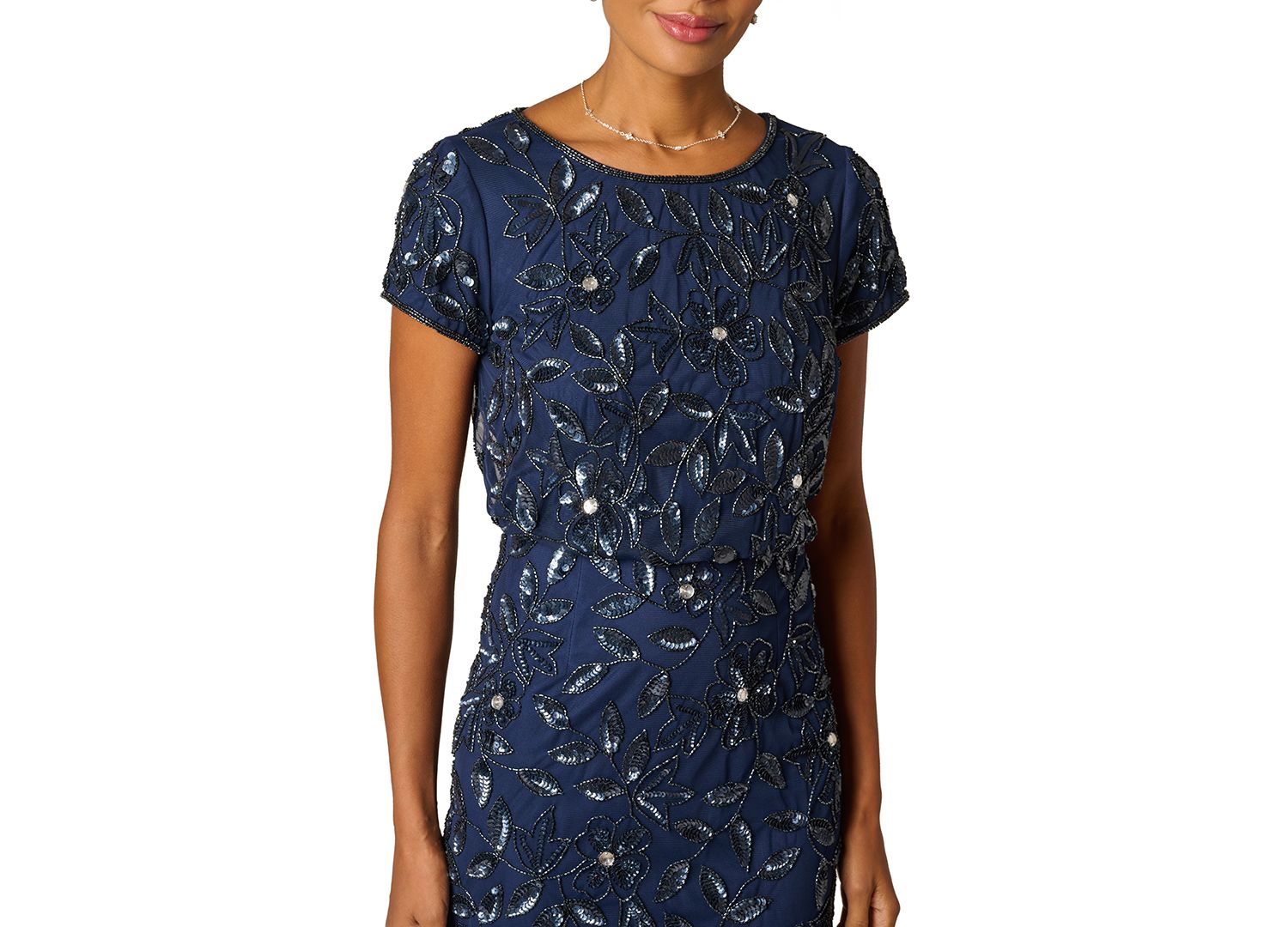 Women's Boat-Neck Blouson Beaded Gown