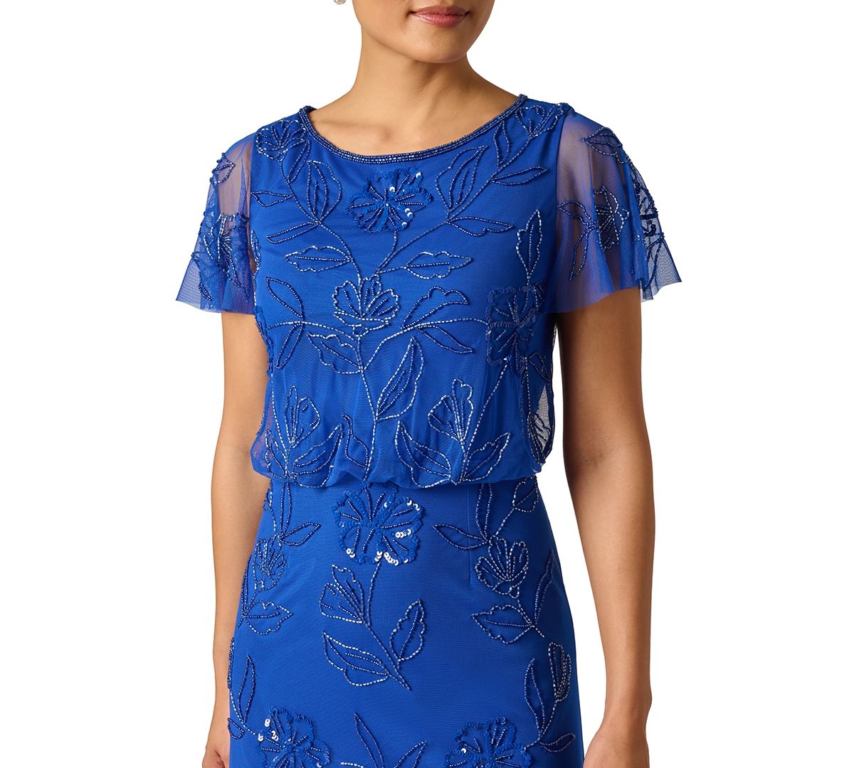 Adrianna Papell Women's Beaded Blouson Flutter-Sleeve Dress