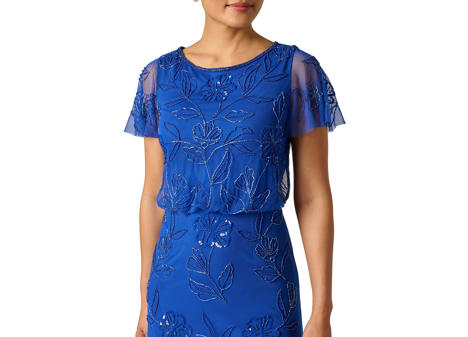 Women's Beaded Blouson Flutter-Sleeve Dress