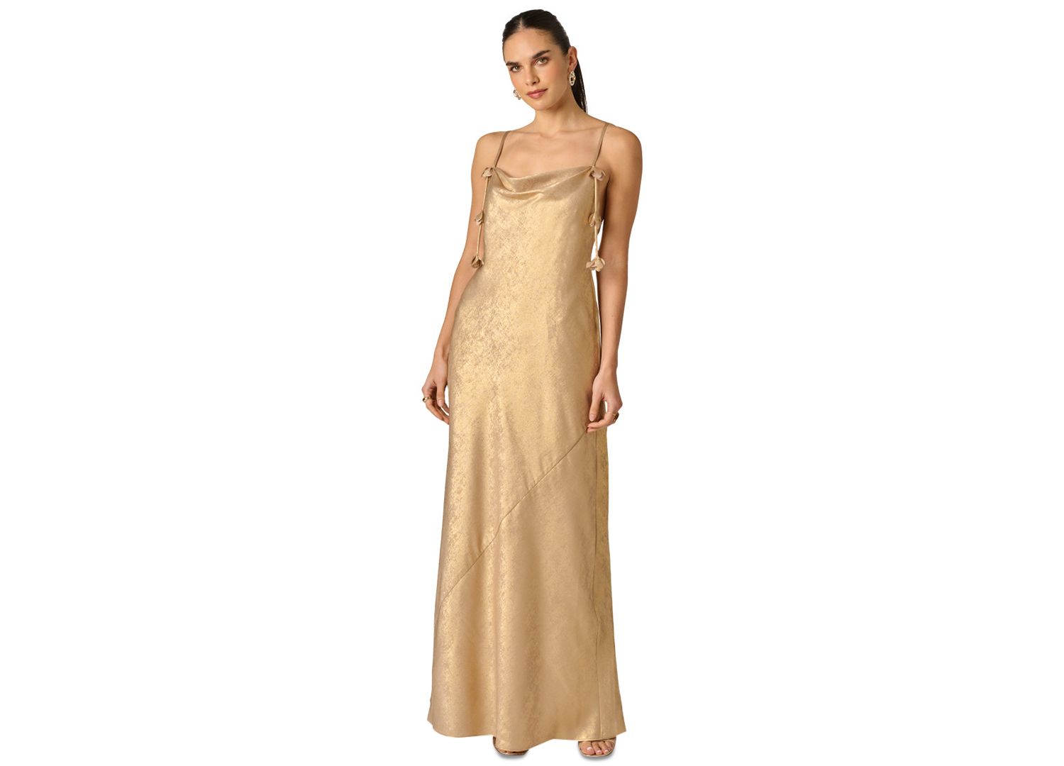 Women's Foiled Chiffon Cowl Neck Long Dress