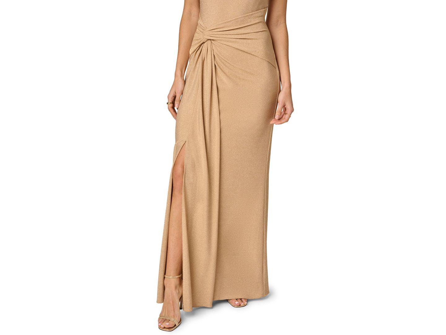 Женские платья Adrianna Metallic Stretch Knit Draped Gown, цвет: Светлый золотой — фото 4