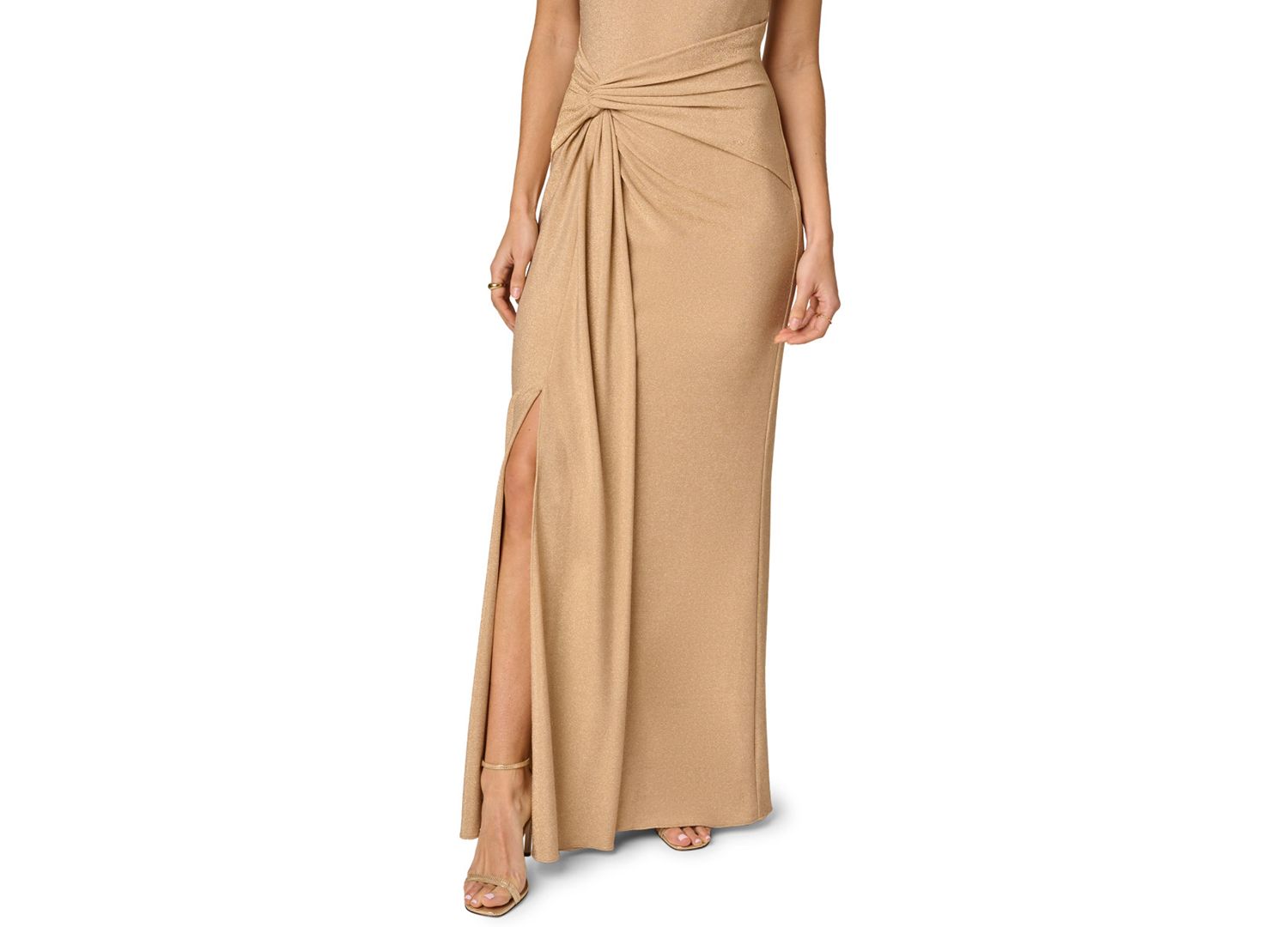 Women's Metallic Stretch Knit Draped Gown