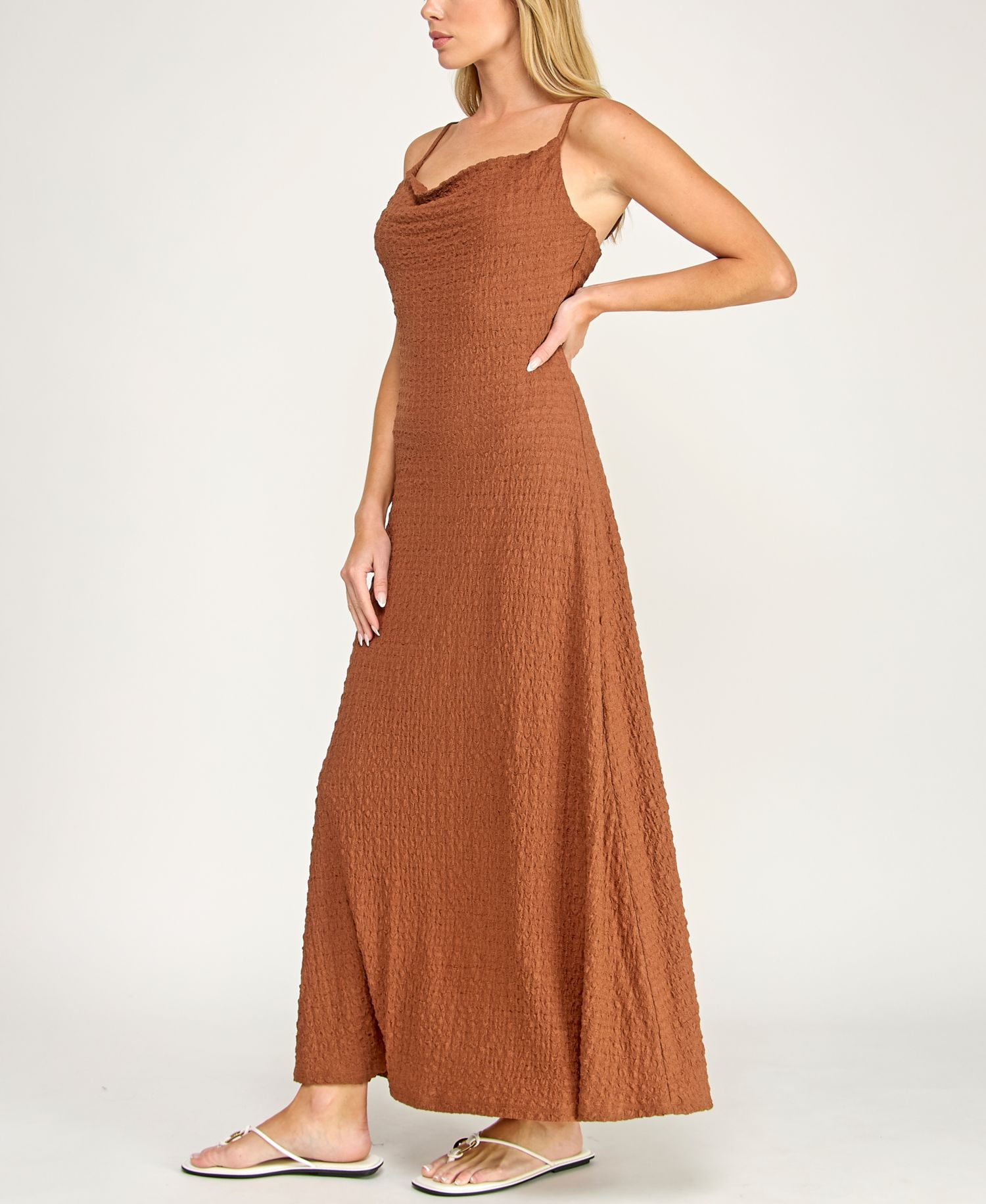 Juniors' Sleeveless Cowl Neck Maxi Dress