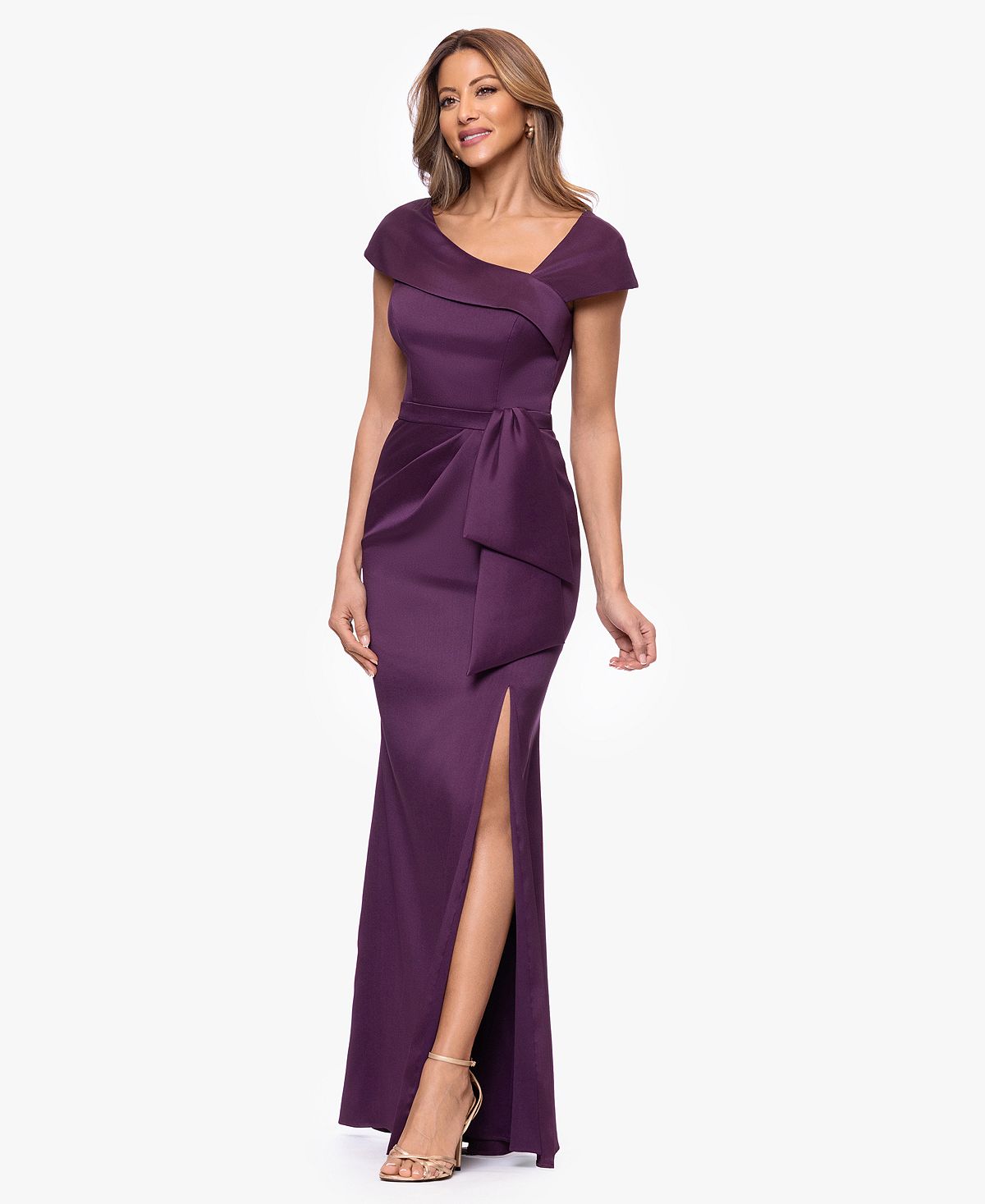 XSCAPE Women's Asymmetric Neck Short-Sleeve Gown view 2 — MAYCSS fashion products