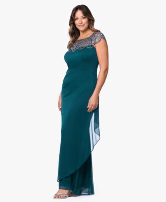 Plus Size Sheer Boat-Neckline Long Sheath Dress