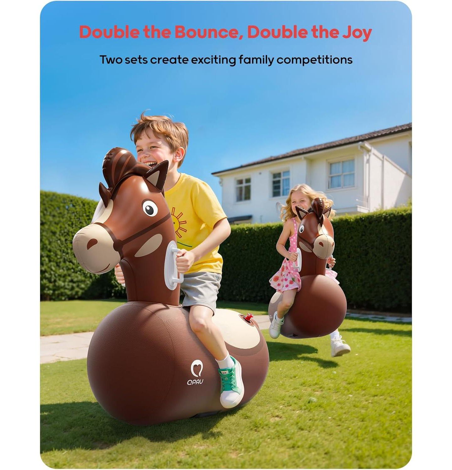 Детская игрушка QPAU Giant Bouncy Horse Heavy-Duty Inflatable Hopper, 220 lb Weight Capacity, Ages 8+, цвет: Коричневый — фото 4