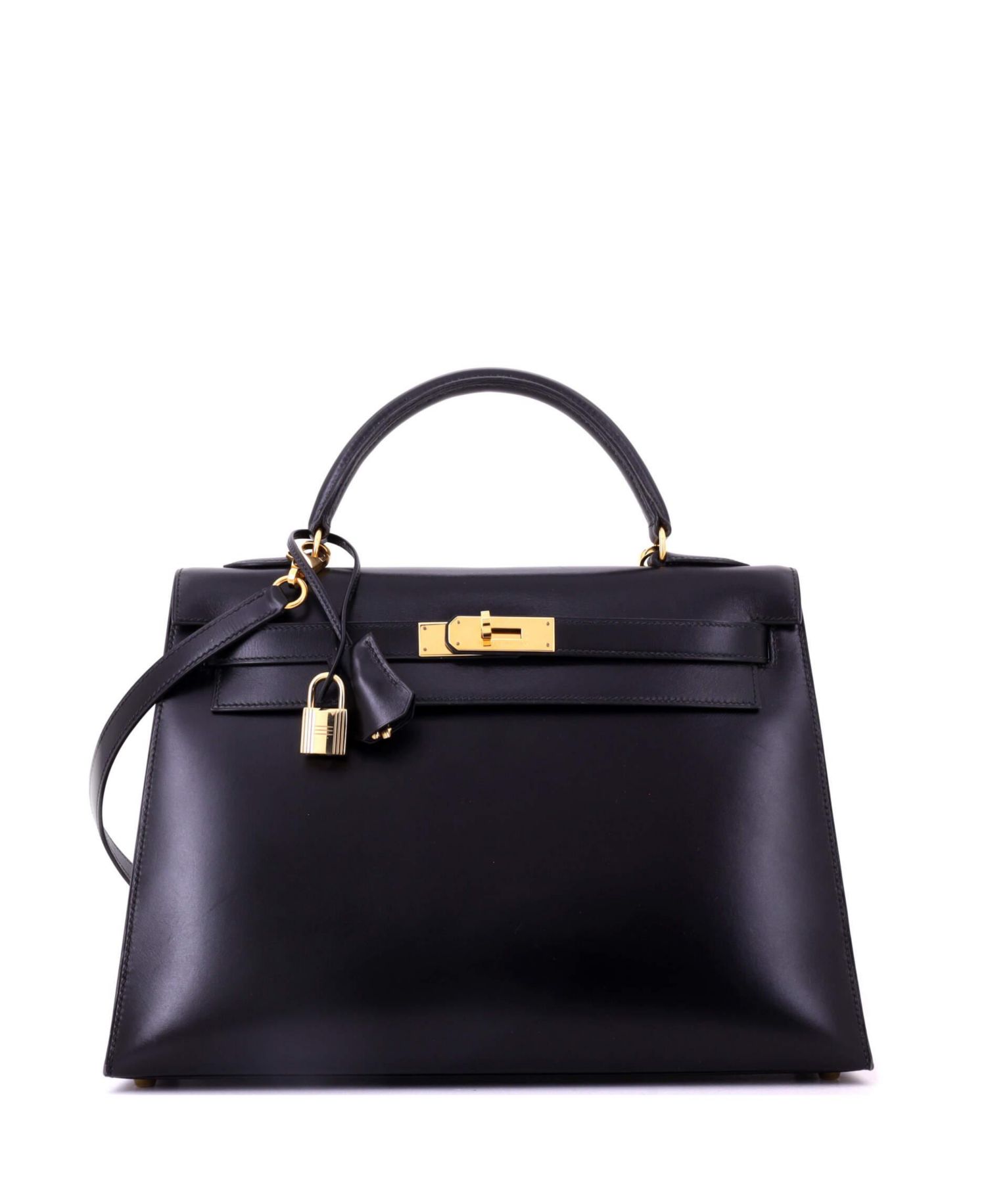 Kelly 32 Handbag Black Box Calf with Gold Hardware