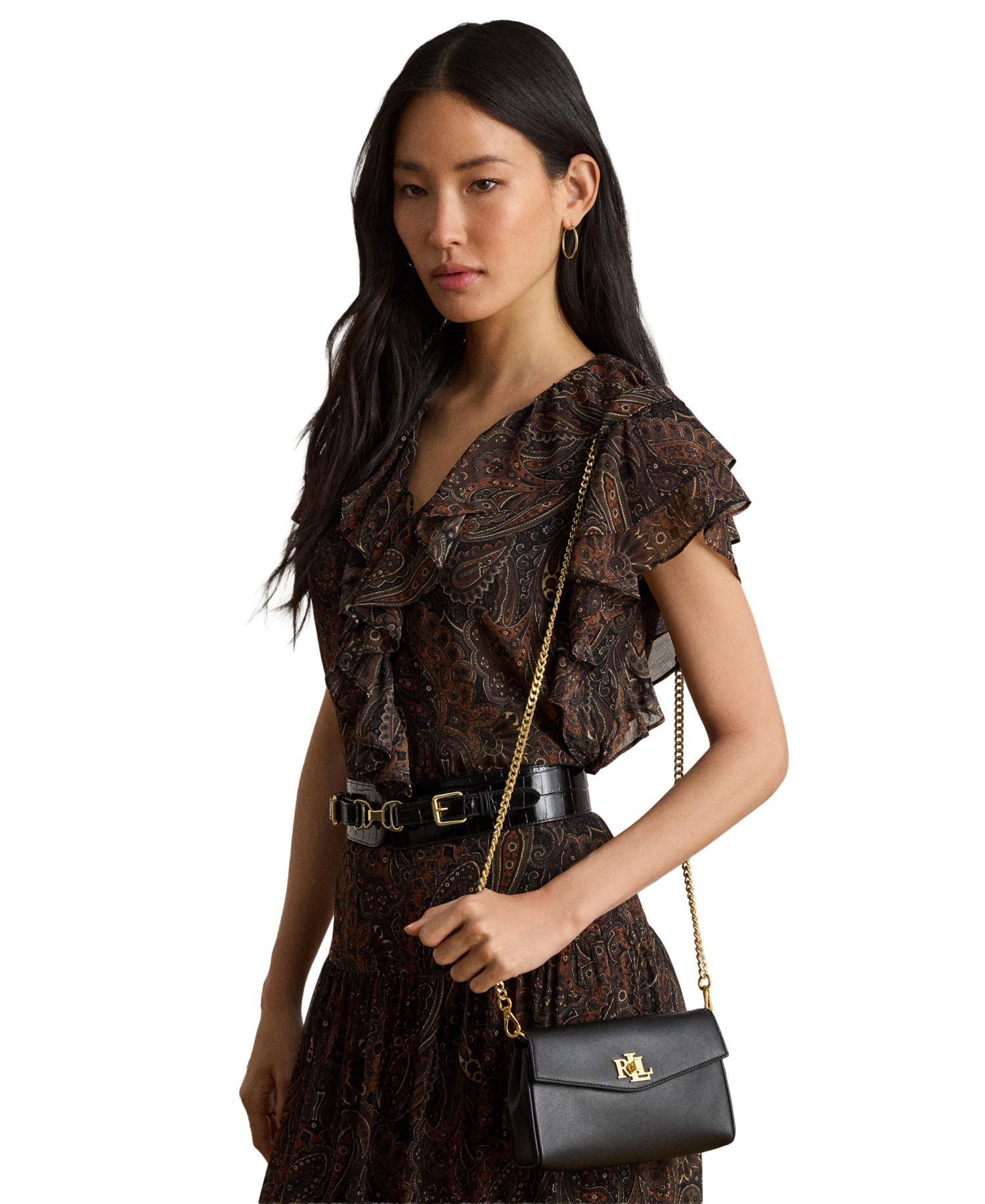 Turnlock Leather Wristlet Crossbody